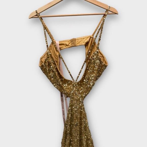 NWT Mac Duggal 6077 Gold Thin Strap Cut Out Gown With Ombre Sequins Size 8 - Picture 6 of 12